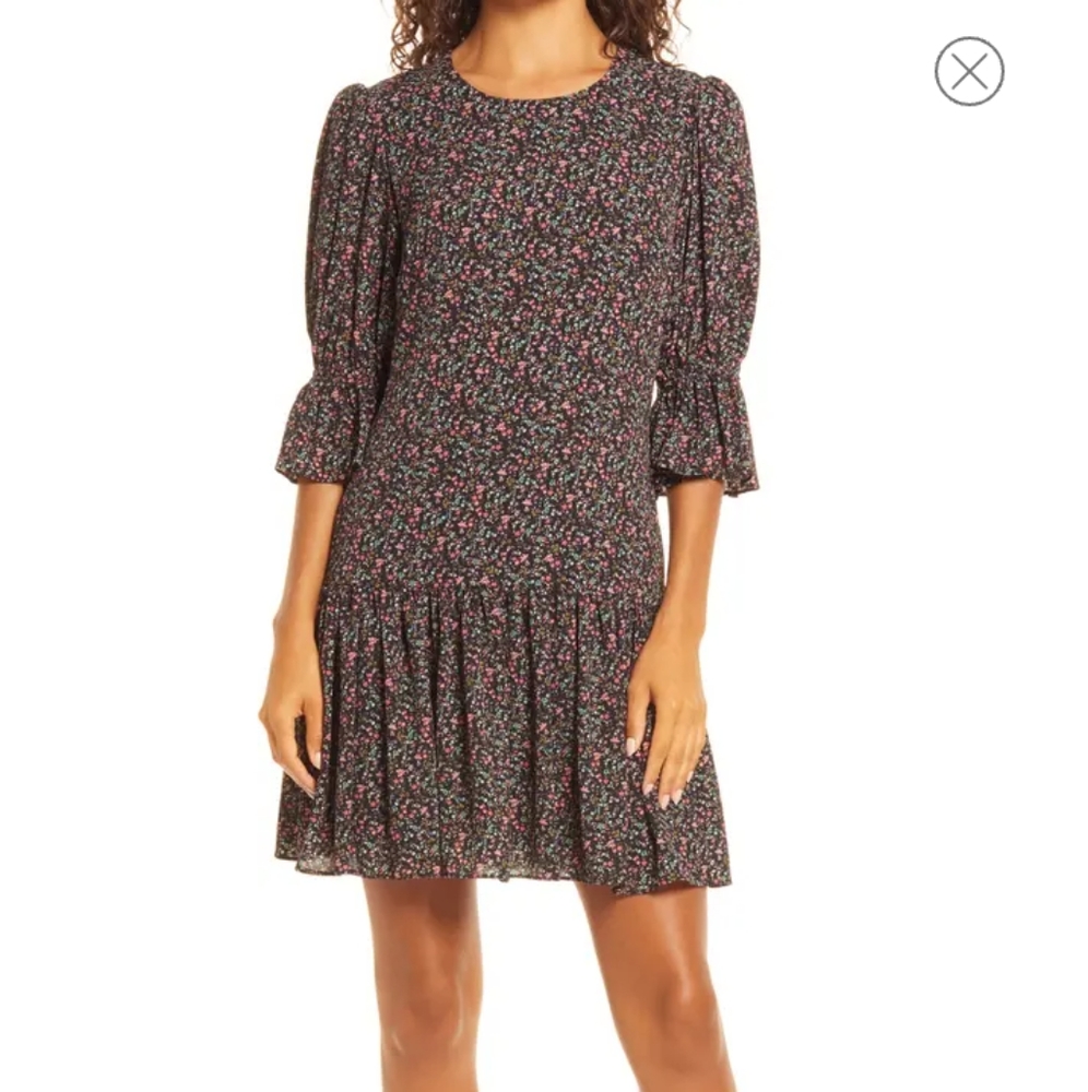 Black Halo Eve Puff Sleeve Dark Floral Dress